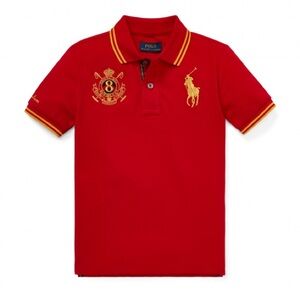Polo Ralph Lauren Red With Gold Horse & Emblem Polo Shirt